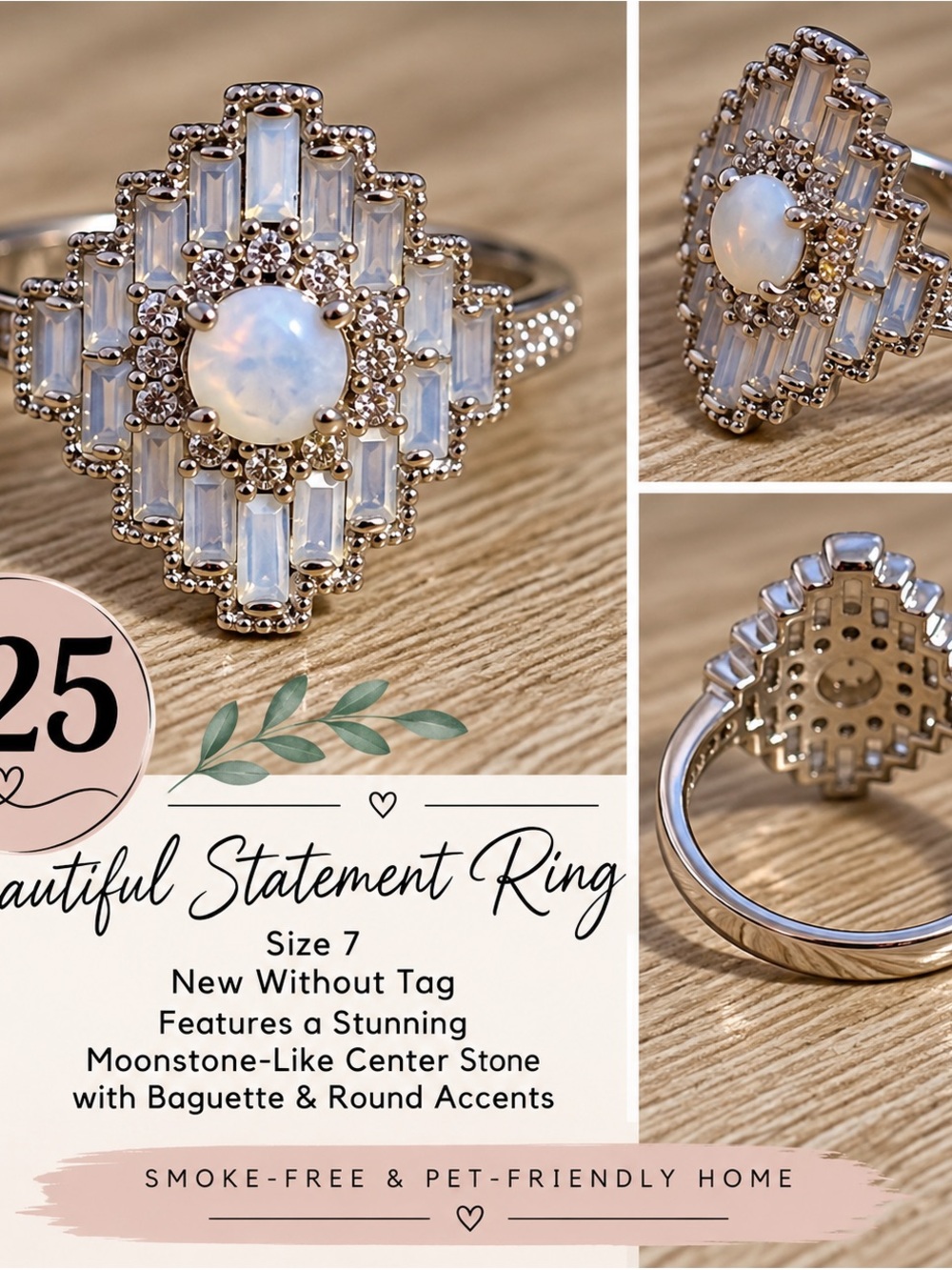 Moonstone-Style Statement Ring in White - Size 7